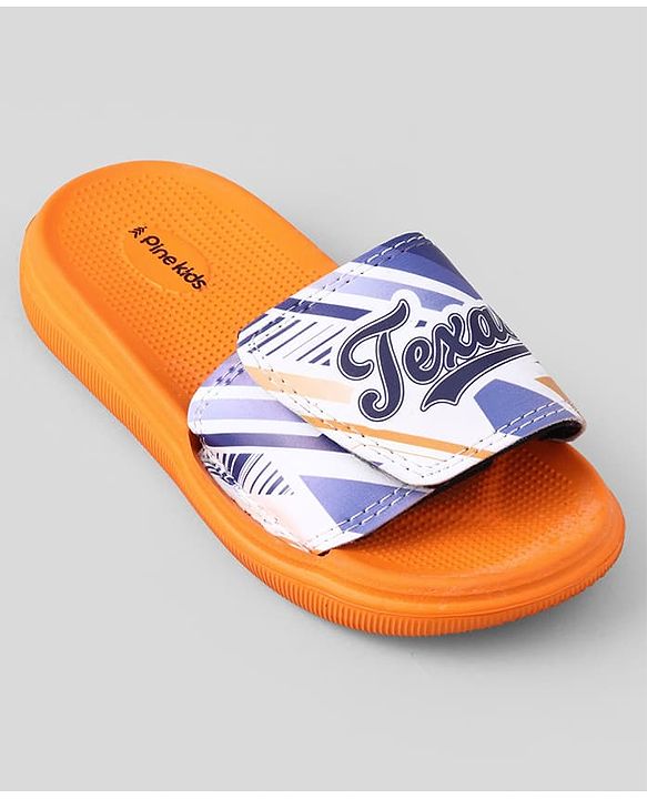 Pine Kids Slip On Sliders With Text Print - Orange