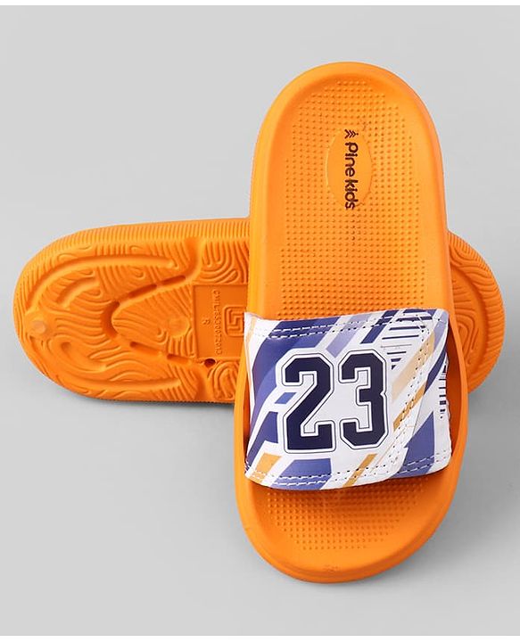 Pine Kids Slip On Sliders With Text Print - Orange