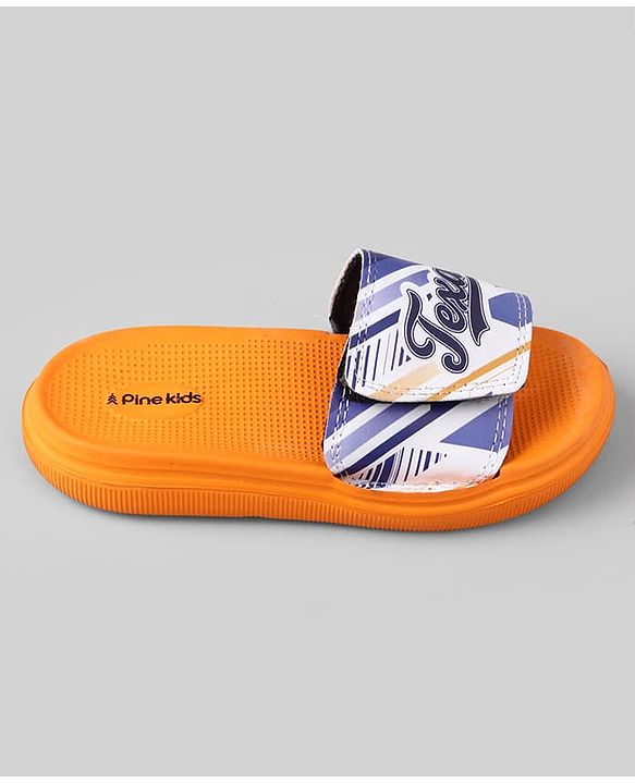 Pine Kids Slip On Sliders With Text Print - Orange
