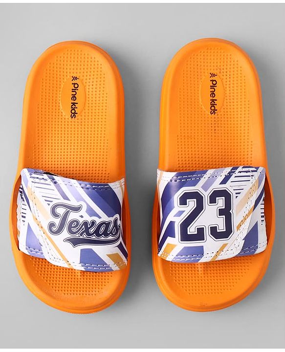 Pine Kids Slip On Sliders With Text Print - Orange