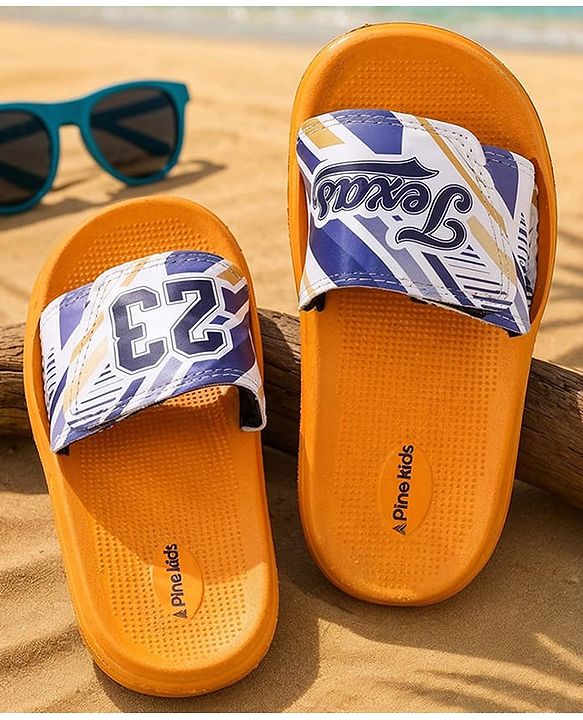 Pine Kids Slip On Sliders With Text Print - Orange