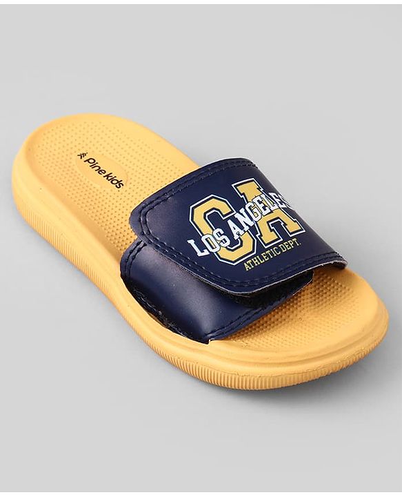 Pine Kids Slip On Sliders With Text Print - Yellow