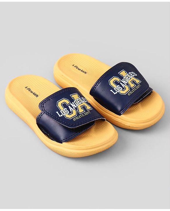 Pine Kids Slip On Sliders With Text Print - Yellow