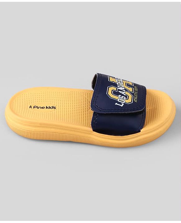 Pine Kids Slip On Sliders With Text Print - Yellow