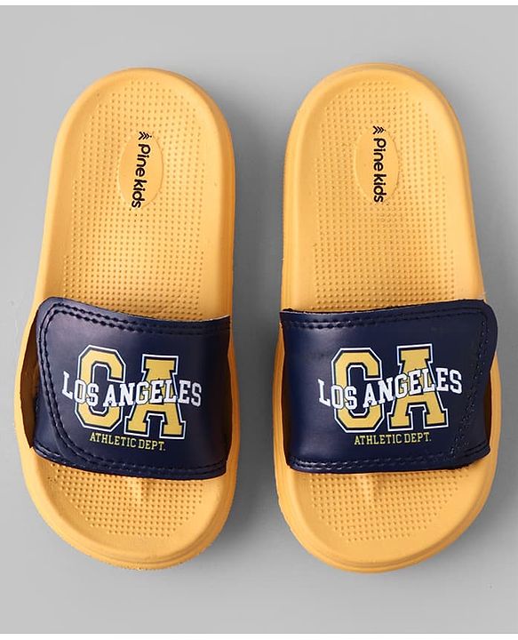 Pine Kids Slip On Sliders With Text Print - Yellow