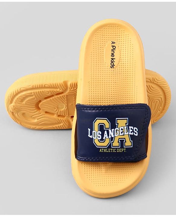 Pine Kids Slip On Sliders With Text Print - Yellow