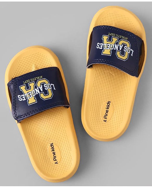 Pine Kids Slip On Sliders With Text Print - Yellow