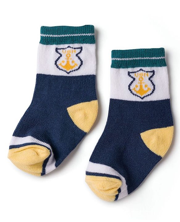 Cute Walk by Babyhug Knit Ankle Length Antibacterial Socks with Stripes & Boat Design Pack of 3 - Navy Blue