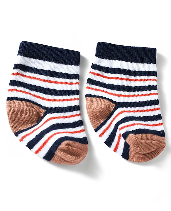 Cute Walk by Babyhug Knit Ankle Length Antibacterial Socks With Bear & Striped Design Pack Of 3 - Navy & White