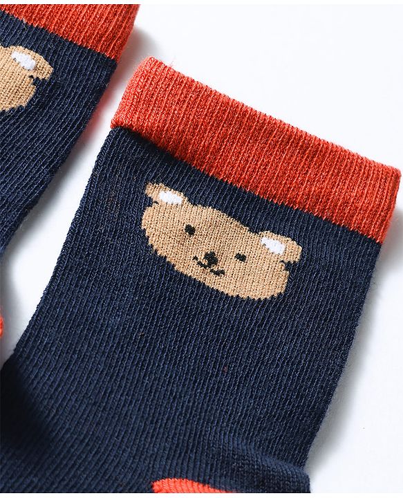 Cute Walk by Babyhug Knit Ankle Length Antibacterial Socks With Bear & Striped Design Pack Of 3 - Navy & White