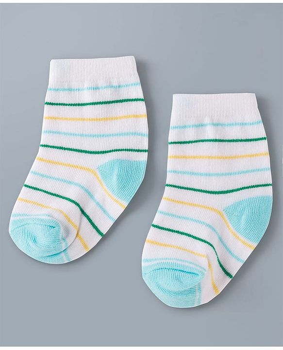 Cute Walk by Babyhug Knit Ankle Length Antibacterial Socks with Stripes & Car Design Pack of 3 - White
