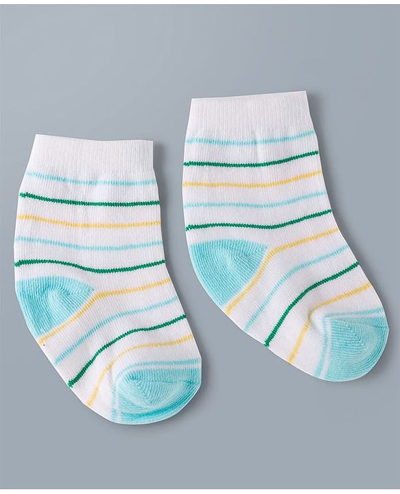 Cute Walk by Babyhug Knit Ankle Length Antibacterial Socks with Stripes & Car Design Pack of 3 - White
