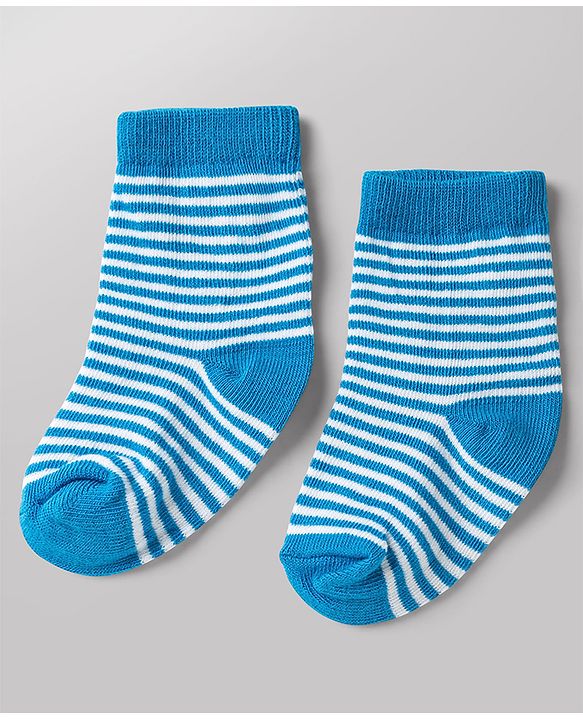 Cute Walk by Babyhug Knit Ankle Length Antibacterial Socks With Bear & Striped Design Pack Of 3 - Yellow Blue & White