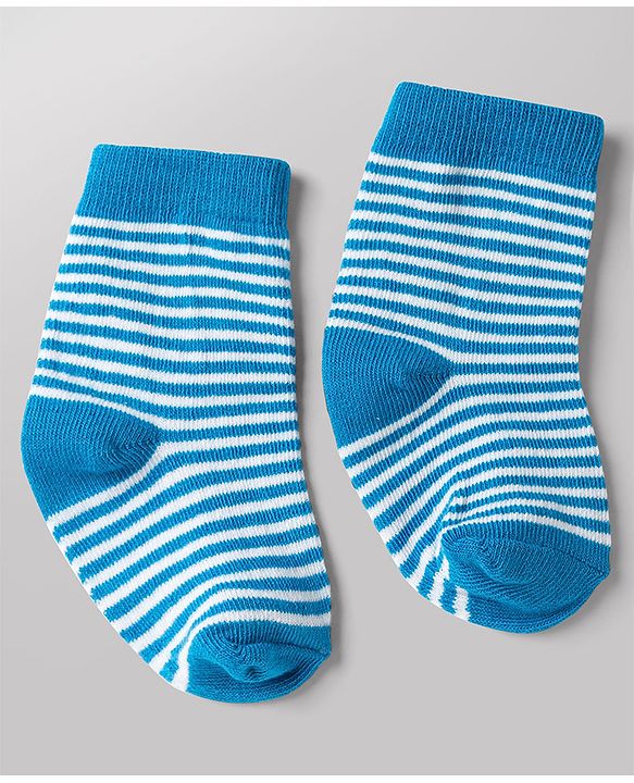 Cute Walk by Babyhug Knit Ankle Length Antibacterial Socks With Bear & Striped Design Pack Of 3 - Yellow Blue & White