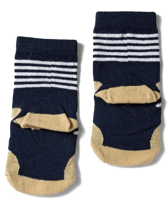 Cute Walk by Babyhug Knit Ankle Length Antibacterial Socks with Stripes & Bear Design Pack of 3 - Navy