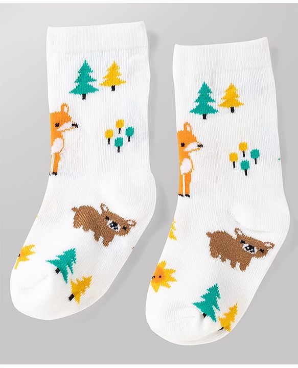 Cute Walk by Babyhug Non Terry Knit Anti-bacterial Ankle Length Striped Socks With Animal Design Pack of 3 -  Black, White & Yellow