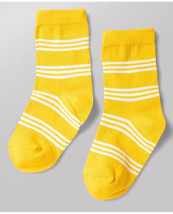 Cute Walk by Babyhug Non Terry Knit Anti-bacterial Ankle Length Striped Socks With Animal Design Pack of 3 -  Black, White & Yellow