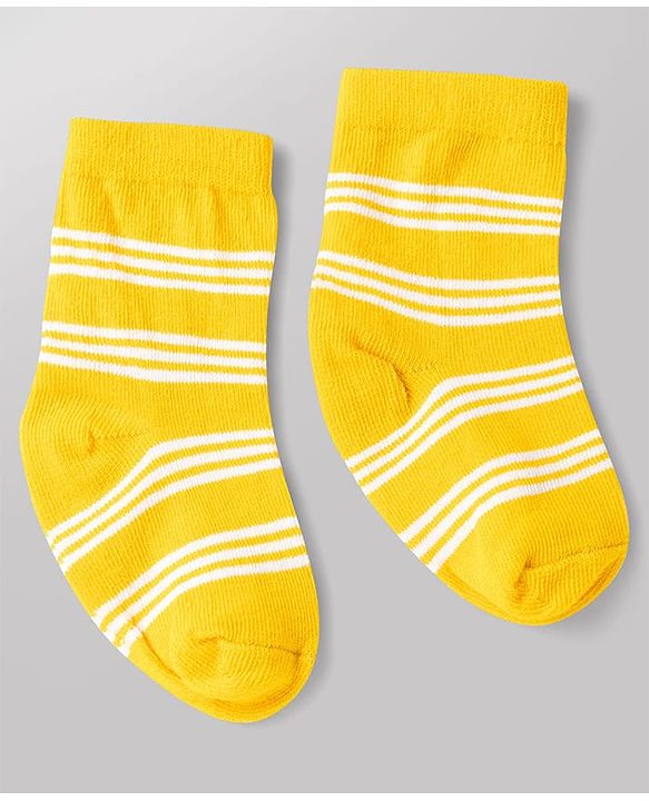 Cute Walk by Babyhug Non Terry Knit Anti-bacterial Ankle Length Striped Socks With Animal Design Pack of 3 -  Black, White & Yellow
