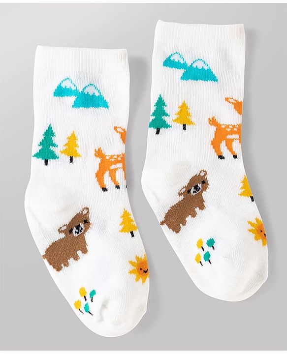 Cute Walk by Babyhug Non Terry Knit Anti-bacterial Ankle Length Striped Socks With Animal Design Pack of 3 -  Black, White & Yellow