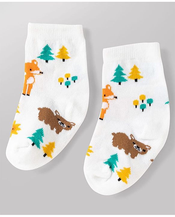 Cute Walk by Babyhug Non Terry Knit Anti-bacterial Ankle Length Striped Socks With Animal Design Pack of 3 -  Black, White & Yellow