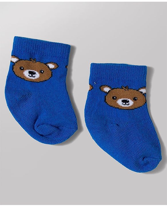 Cute Walk by Babyhug Knit Ankle Length Antibacterial Socks with Bear Design Pack of 3 - Blue & Red