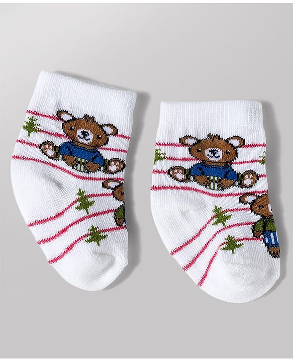 Cute Walk by Babyhug Knit Ankle Length Antibacterial Socks with Bear Design Pack of 3 - Blue & Red