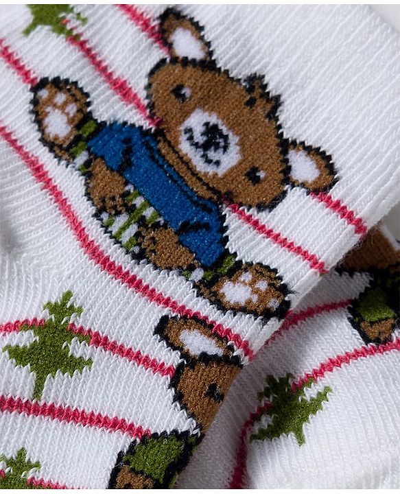 Cute Walk by Babyhug Knit Ankle Length Antibacterial Socks with Bear Design Pack of 3 - Blue & Red