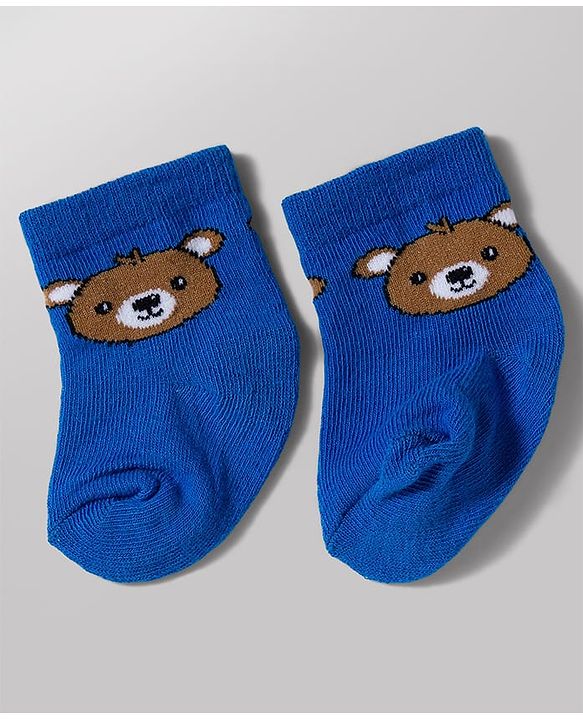 Cute Walk by Babyhug Knit Ankle Length Antibacterial Socks with Bear Design Pack of 3 - Blue & Red