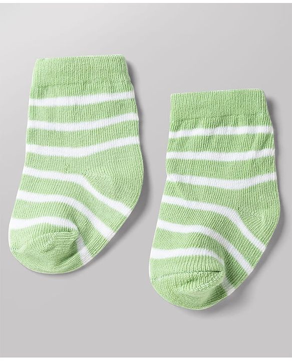 Cute Walk by Babyhug Non Terry Knit Anti-bacterial Ankle Length Striped Socks With Dino Design Pack of 3 - Green, White & Yellow