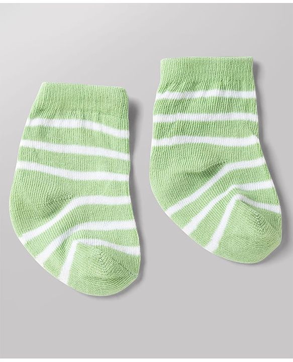 Cute Walk by Babyhug Non Terry Knit Anti-bacterial Ankle Length Striped Socks With Dino Design Pack of 3 - Green, White & Yellow