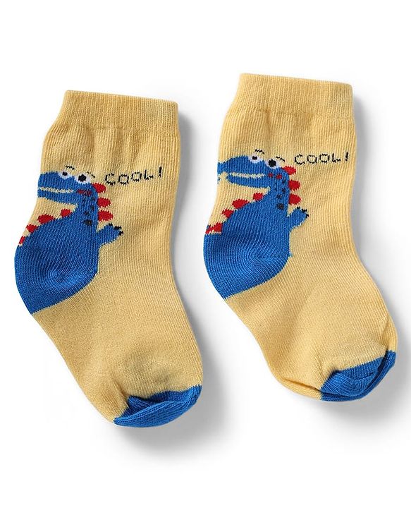 Cute Walk by Babyhug Non Terry Knit Anti-Bacterial Ankle Length Socks With Dino & Text Design Pack of 3 - Beige, Green & Navy Blue