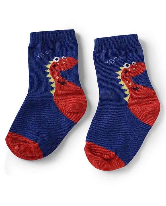 Cute Walk by Babyhug Non Terry Knit Anti-Bacterial Ankle Length Socks With Dino & Text Design Pack of 3 - Beige, Green & Navy Blue