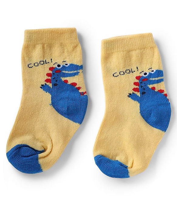 Cute Walk by Babyhug Non Terry Knit Anti-Bacterial Ankle Length Socks With Dino & Text Design Pack of 3 - Beige, Green & Navy Blue