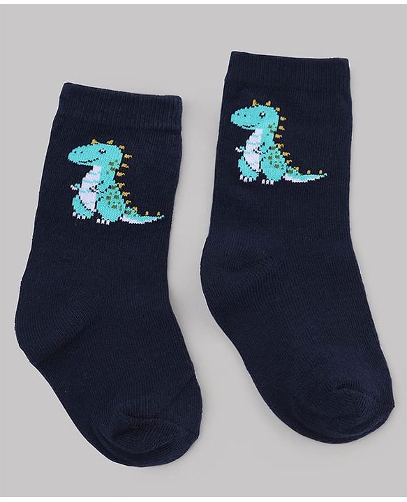 Cute Walk by Babyhug Non Terry Knit Anti-Bacterial Ankle Length Striped Socks With Vehicle & Dino Design Pack of 3 - Beige, White & Black
