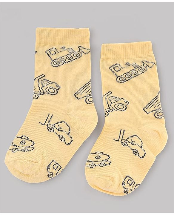 Cute Walk by Babyhug Non Terry Knit Anti-Bacterial Ankle Length Striped Socks With Vehicle & Dino Design Pack of 3 - Beige, White & Black