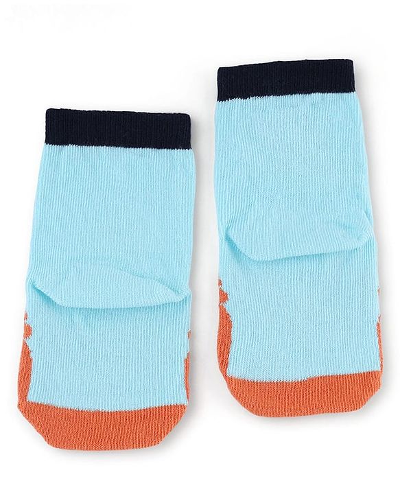 Cute Walk by Babyhug Knit Anti-Bacterial Ankle Length Striped Socks With Animal Design Pack of 3 - Black & Sky Blue