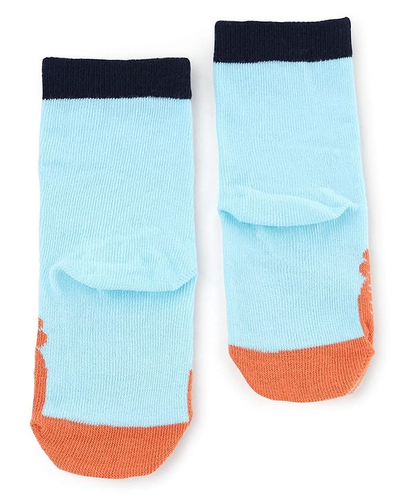 Cute Walk by Babyhug Knit Anti-Bacterial Ankle Length Striped Socks With Animal Design Pack of 3 - Black & Sky Blue