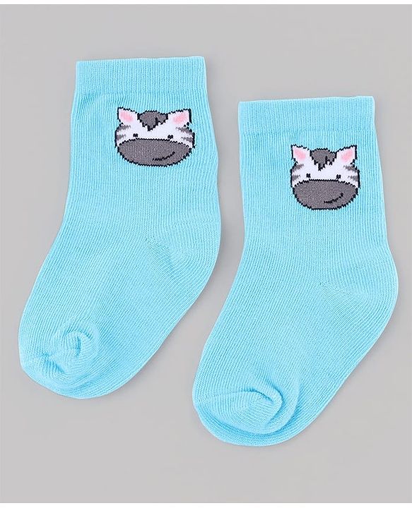 Cute Walk by Babyhug Non Terry Knit  Anti-Bacterial Ankle Length Striped Socks With Animal Design Pack of 3 - White & Sky Blue