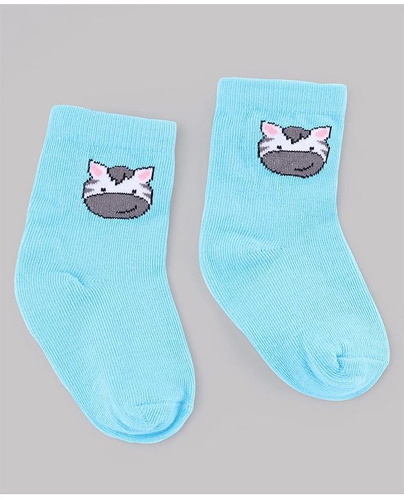 Cute Walk by Babyhug Non Terry Knit  Anti-Bacterial Ankle Length Striped Socks With Animal Design Pack of 3 - White & Sky Blue