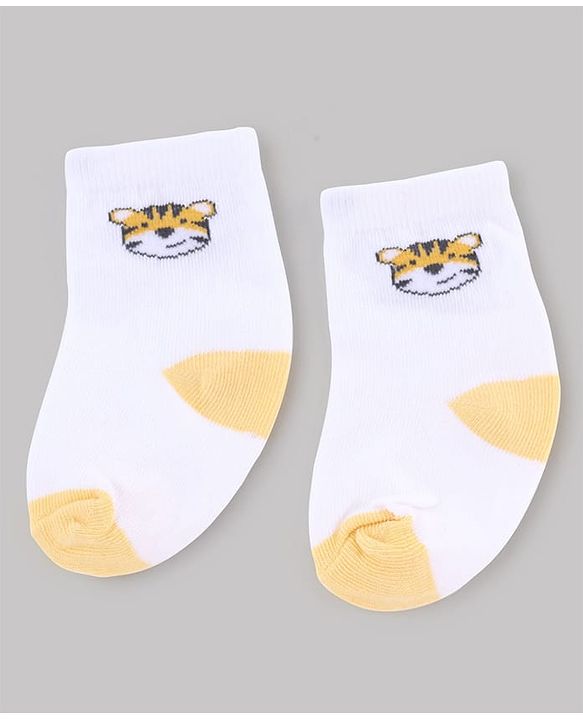 Cute Walk by Babyhug Non Terry Knit  Anti-Bacterial Ankle Length Striped Socks With Animal Design Pack of 3 - White & Sky Blue