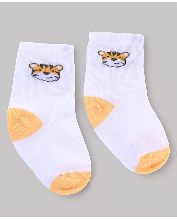 Cute Walk by Babyhug Non Terry Knit  Anti-Bacterial Ankle Length Striped Socks With Animal Design Pack of 3 - White & Sky Blue