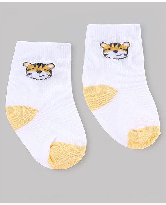 Cute Walk by Babyhug Non Terry Knit  Anti-Bacterial Ankle Length Striped Socks With Animal Design Pack of 3 - White & Sky Blue