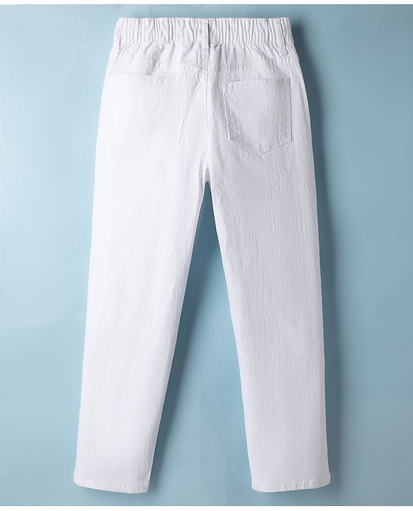 Pine Kids Denim Woven Full Length Solid Color Trousers - White