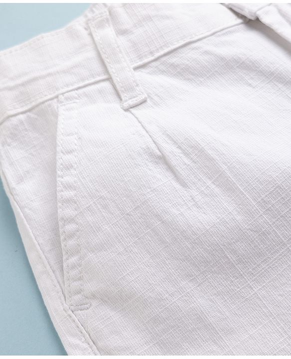 Pine Kids Denim Woven Full Length Solid Color Trousers - White