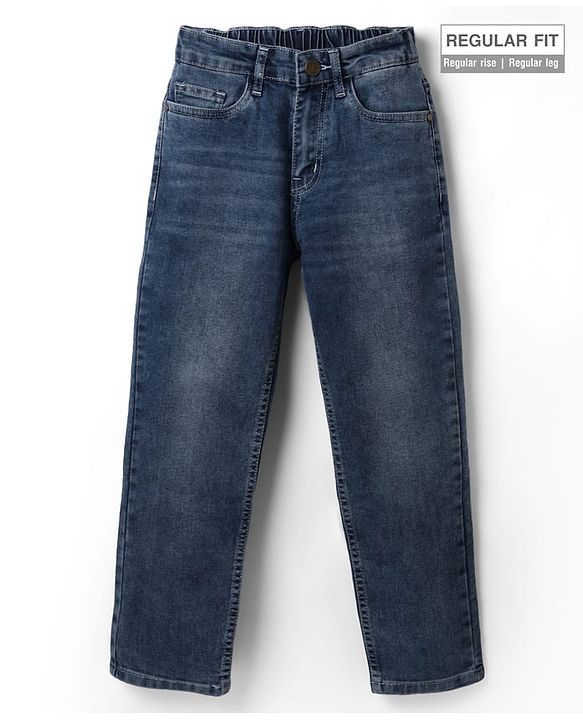Pine Kids Cotton Blend Denim Full Length Washed Jeans - Blue