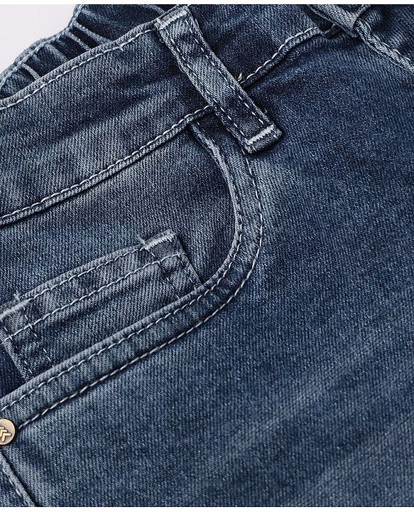 Pine Kids Cotton Blend Denim Full Length Washed Jeans - Blue