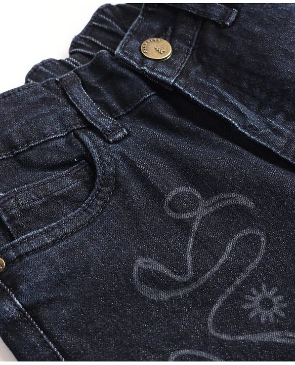 Pine Kids Denim Woven Full Length Jeans with Swirls and Suns Print - Blue
