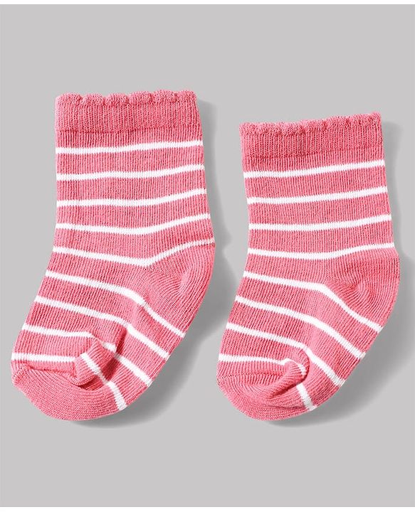 Cute Walk by Babyhug Non Terry Knit Anti-bacterial Ankle Length Striped Sock With Heart Design Pack of 3 - Pink White & Black