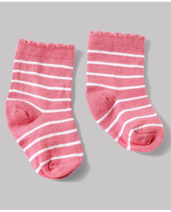 Cute Walk by Babyhug Non Terry Knit Anti-bacterial Ankle Length Striped Sock With Heart Design Pack of 3 - Pink White & Black
