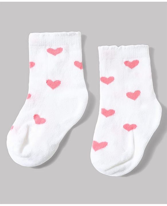 Cute Walk by Babyhug Non Terry Knit Anti-bacterial Ankle Length Striped Sock With Heart Design Pack of 3 - Pink White & Black
